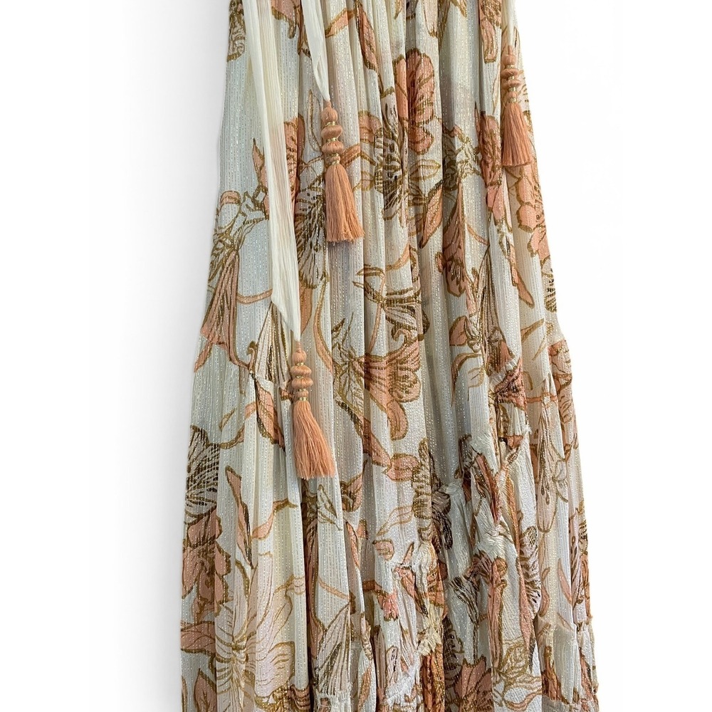Free People Bare It All Metallic Lurex Floral Maxi Dress Large Boho Festival - Picture 4 of 16